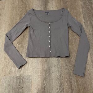 Gray Long Sleeve Button-Up Top